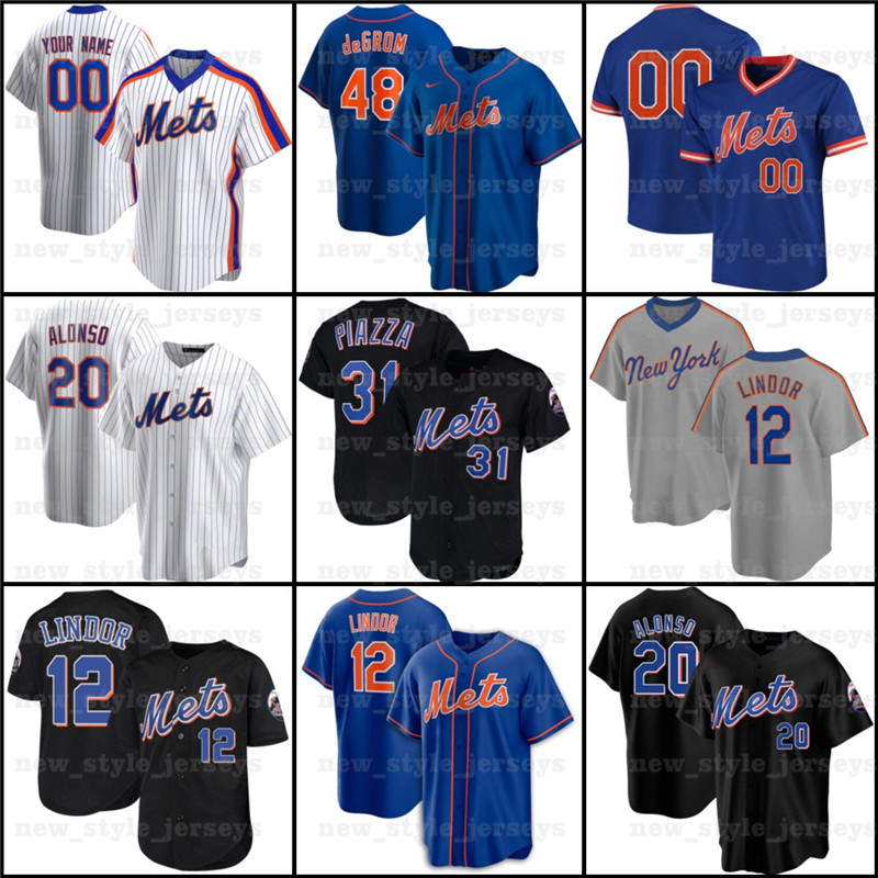 

12 Francisco Lindor 20 Pete Alonso 48 Jacob deGrom Mike Piazza Noah Syndergaard Darryl Strawberry Baseball Jerseys, Blue;black