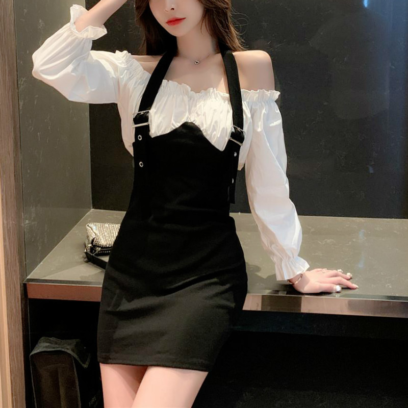 

2021 Patchwork Gothic Elegant Autumn Sexy Y2k Mini Office Lady Korean French Chiffon Party Women New L27v, Black