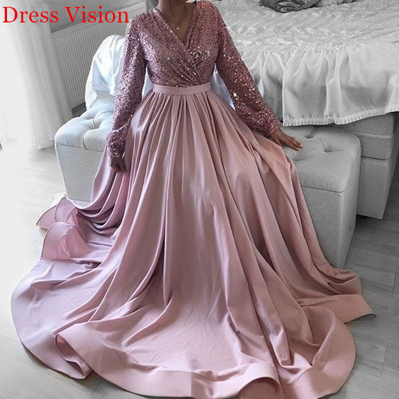 

2021 Muslim Sequin Long Sleeves Prom Evening Vestido Noiva Robe De Mariage Ms50, Same as photos