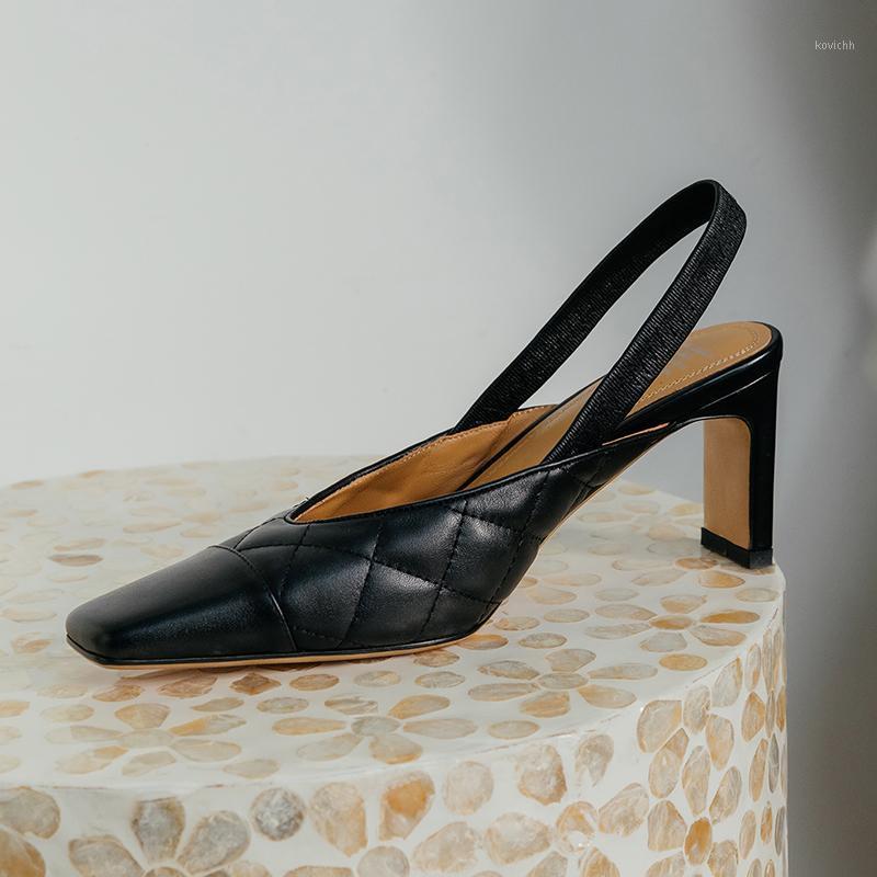 

Dress Shoes Elastic Band Women Sandals Genuine Leather High Heels Pumps For Back Strap Working Party Woman, White