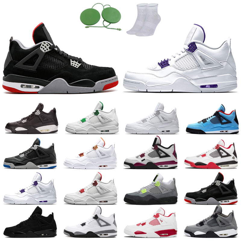 

4s man basketball shoes cool fashion color Black Cat court purple University Red Neon bred Alternate Motorsport metallic dark White Cement Grey Fire oreo Pine Light, Pine green