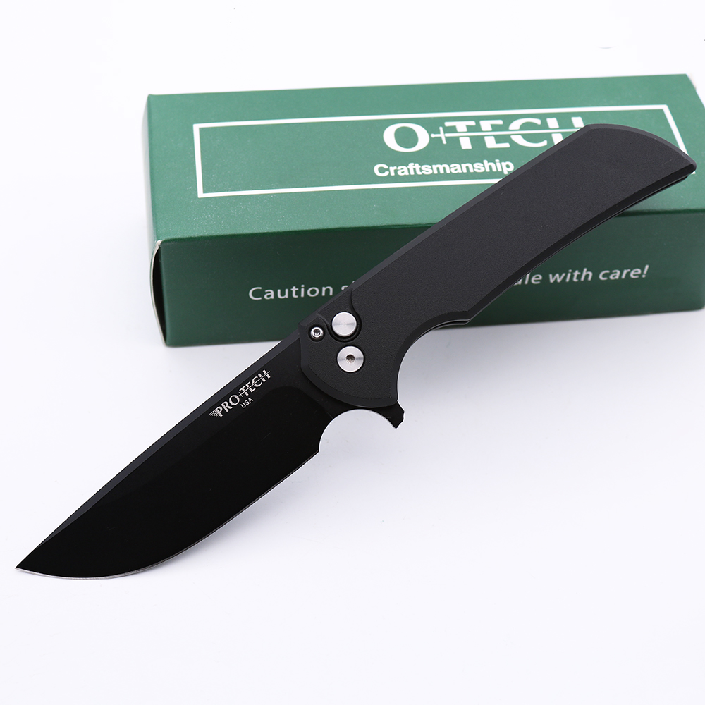 

Fast Shipping Protech Knives Mordax Pocket Foding Knife D2 Bade 6061-T6 Back Button Hande Tactica Surviva Knife
