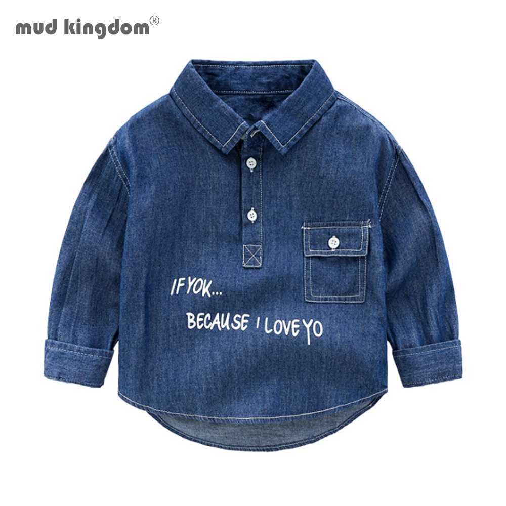 

Mudkingdom Boys Denim Shirts Long Sleeve Lapel Letter Casual Kids Clothing Spring Autumn Pullover Shirt 210615, Light blue