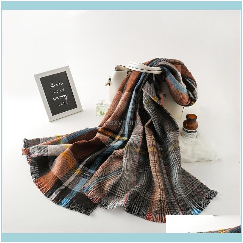 

Wraps Hats, & Gloves Fashion Aessories 70*200Cm Winter Scarf Korean Double-Sided Grid Plaid Scarves In Autumn And Womens Shawls Keep Warm Dr