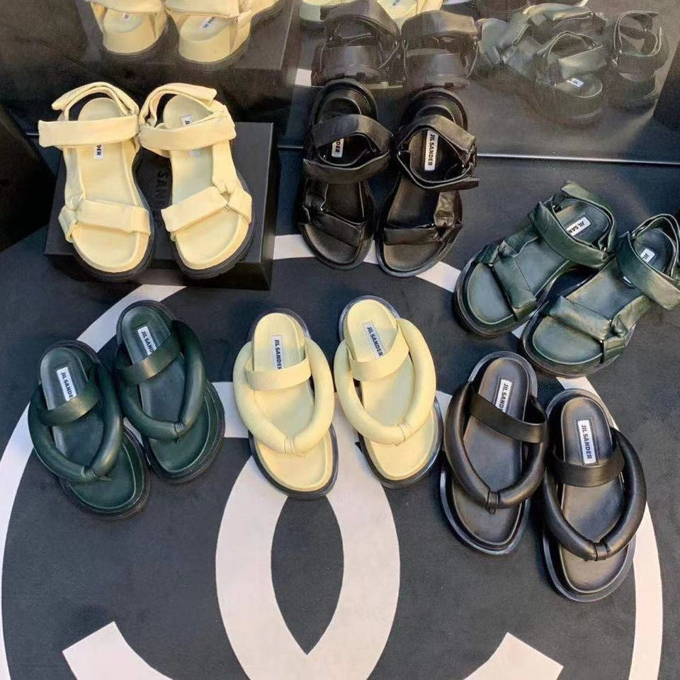 

2021 New Leather Thick Soled Sandals Ins Muffin Heightening Flip Flop Women Fashion Versatile Bread Flop[finished on June 16] Zlh, Black