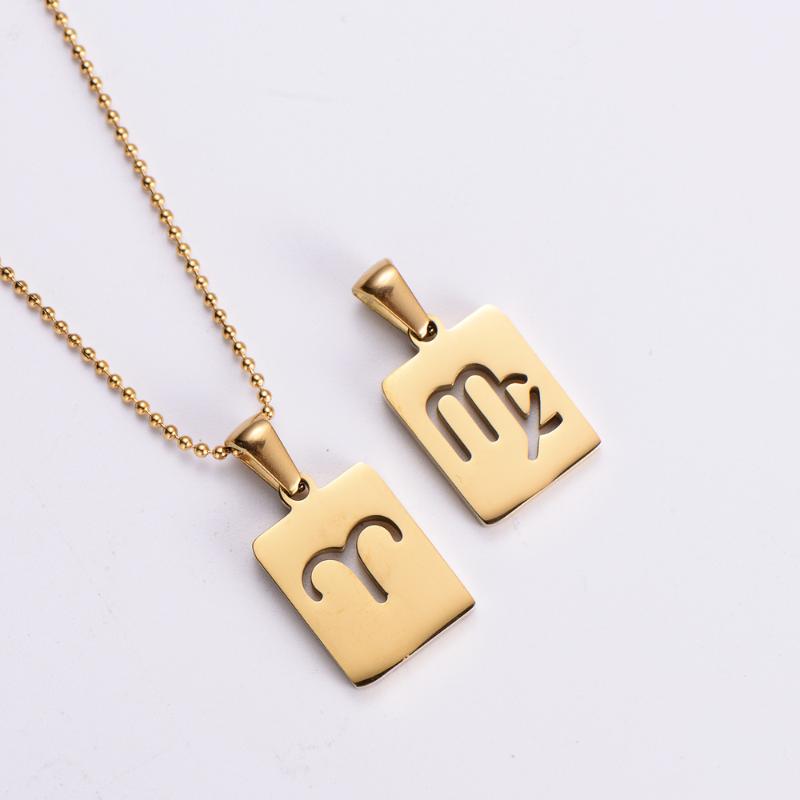

Pendant Necklaces 12 Constellations Stainless Steel Necklace Collars Accessories Women Gold Color Blank Square Wholesale, Silver