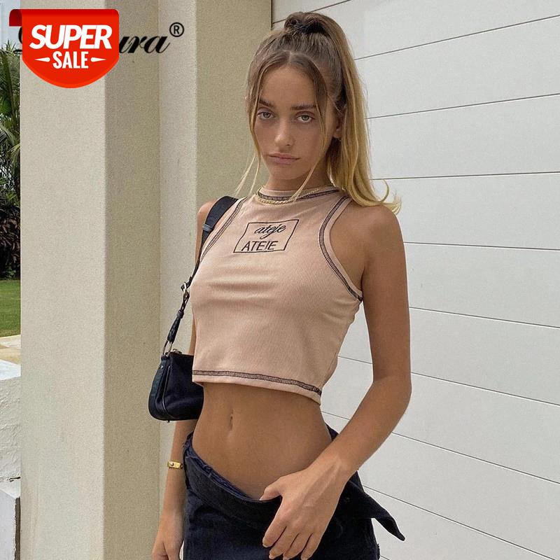 

Dulzura Letter Embroidery Women Patchwork Tanks Crop Top Bodycon Sexy Streetwear Party Club Elegant 2021 Summer Clothes #kD3g, White