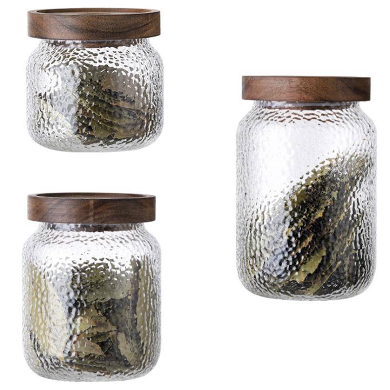 

Hammered Glass Airtight Jar Coffee Bean Storage Jar Small Storage Grain Box Kitchen Supplies, 3PCS