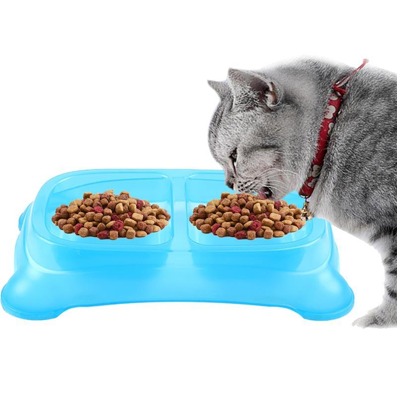 

Cat Bowls & Feeders Double Pet Solid Color Dog Food Water Feeder Anti-Skid Plastic Drinking Dish Rectangular Puppy Bowl Accessories