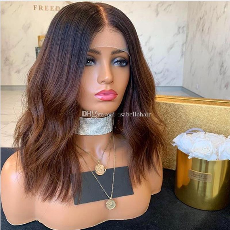 Perruque avant en dentelle 1B/30 Ombre pré-plumée avec des cheveux de bébé Perruques brésiliennes droites naturelles Remy pour femmes noires