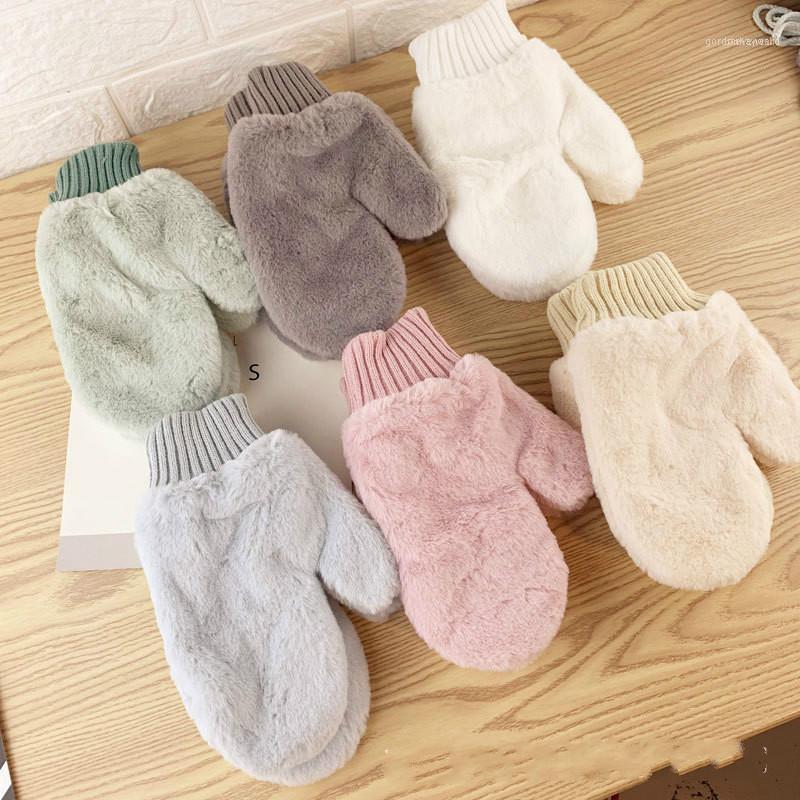 

Five Fingers Gloves Woman Winter Plush Thickening Warm Lovely Student Windbreak Riding Fingerless1