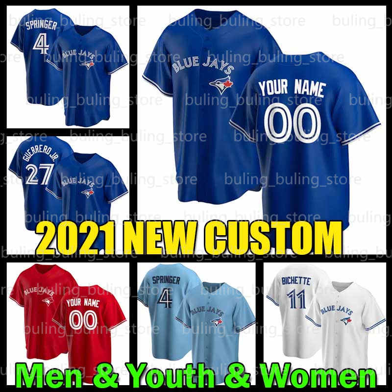 

4 George Springer Jersey 27 Vladimir Guerrero Jr Custom Jays 11 Bo Bichette Joe Carter 12 Roberto Alomar Toronto Blue Mens Youth Women, Custom men 2021 new cool base(lan niao)