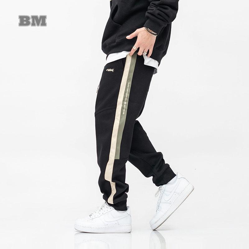 

Men's Pants Autumn Winter Japanese Streetwear Thick Stitching Striped Track Kpop Couple Sweatpants Korean Fashion Casual Joggers, Black