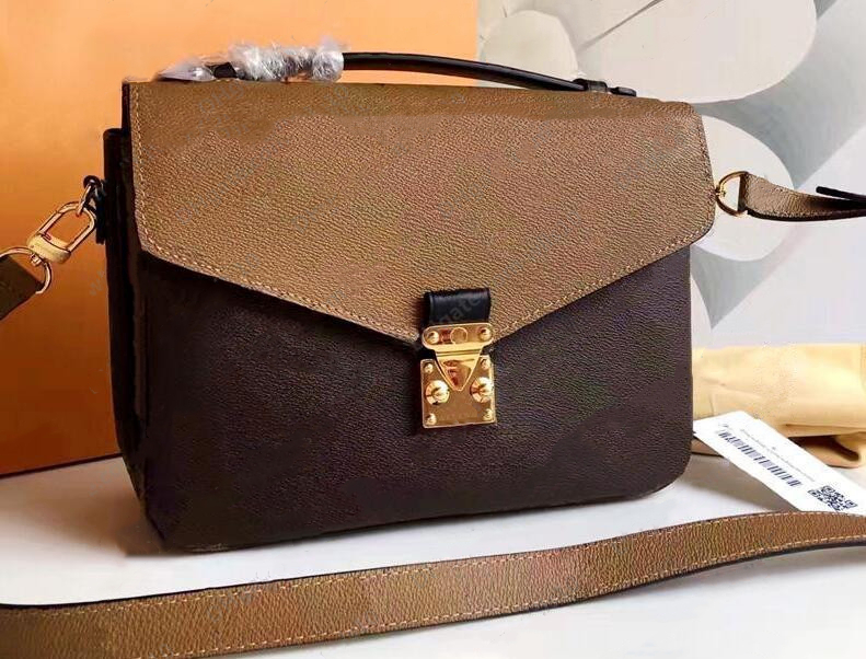 

Handbag Women Shoulder Bags High Quality Leather Pochette Metis Purse Fashion Floral Woman Crossbody Postman Bag 7-hole Strap Serial Number, Sky blue