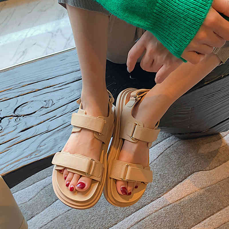 

sandals genuine leather open-toed toe will see women's shoes wedge base heel strap 34-39 8mng, Black