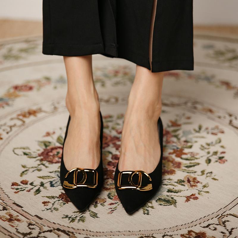 

2021 Luxury Flock Metal Bow-knot Design Fashion High Heels Women Pumps Shoes Classic Stiletto Dress Party Pumps, Black