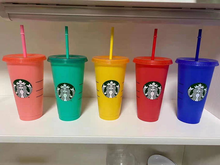 

24OZ/710ML Color Change Tumblers Plastic Drinking Juice With Lip Straw Magic Coffee Mug Costom Starbucks color changing plastic cups