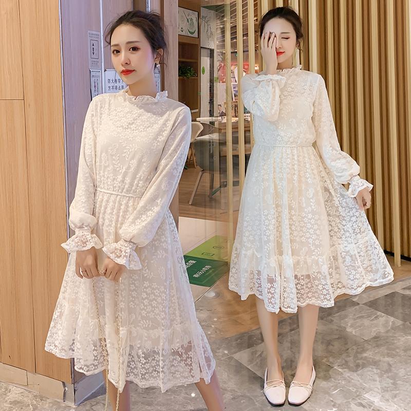 

Maternity Dresses 9921# Nursing Clothing Loose Lace Plain Color Stylish Dress Lactation Pregnant Women Pregnancy, White