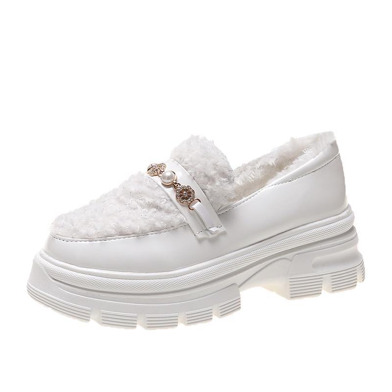 

Dress Shoes Cotton Women's Thick Bottomed Muffin Wool Wear 2021 Winter Warm Leisure Snow Boots Lefu, White