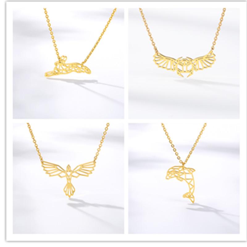 Pendant Necklaces Jisensp Collier Femme Gouden Ketting Origami Ijsbeer Vrouwen Sieraden Geometrische Animal Bee Hangers Collares-image-708515146