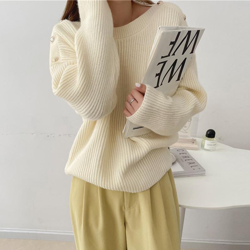 

Women's Sweaters AOSSVIAO 2022 Sweater Autumn Winter Warm O-Neck Casual Loose Oversized Lady Knitted Pullover Top Pull Femme, White;black