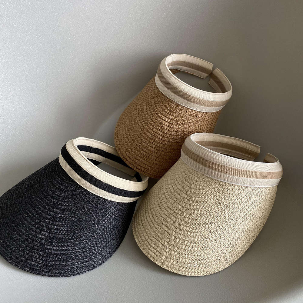 

Yan Shuang summer outdoor sunshade hat women's straw with no top and big eaves sunscreen Travel Beach Hat M60, Blue;gray