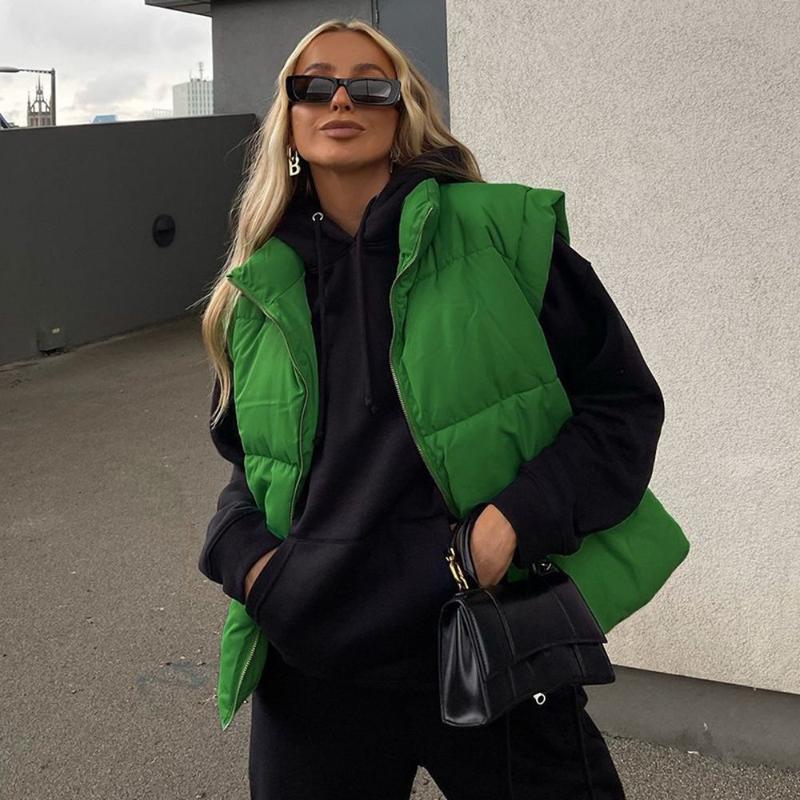 

Women's Vests Women Stand-Up Waistcoat Autumn Winter Warm Jacket Collar Quilted Zipper Solid Color Clothes Cotton All-Match Oversized, Black;white
