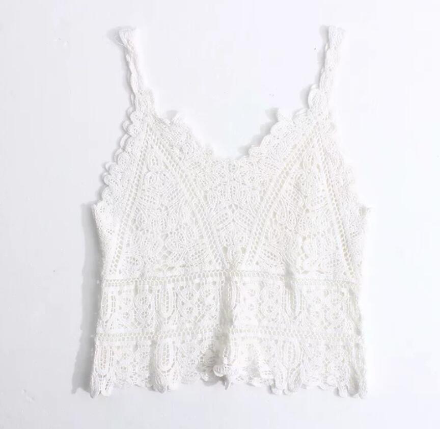 

2021 Bohemian Hollow Out Flower Crocheted Camis Holiday Women Summer Short Tank Tops Retro Sexy Slim Crop Top Tees Beach, Red