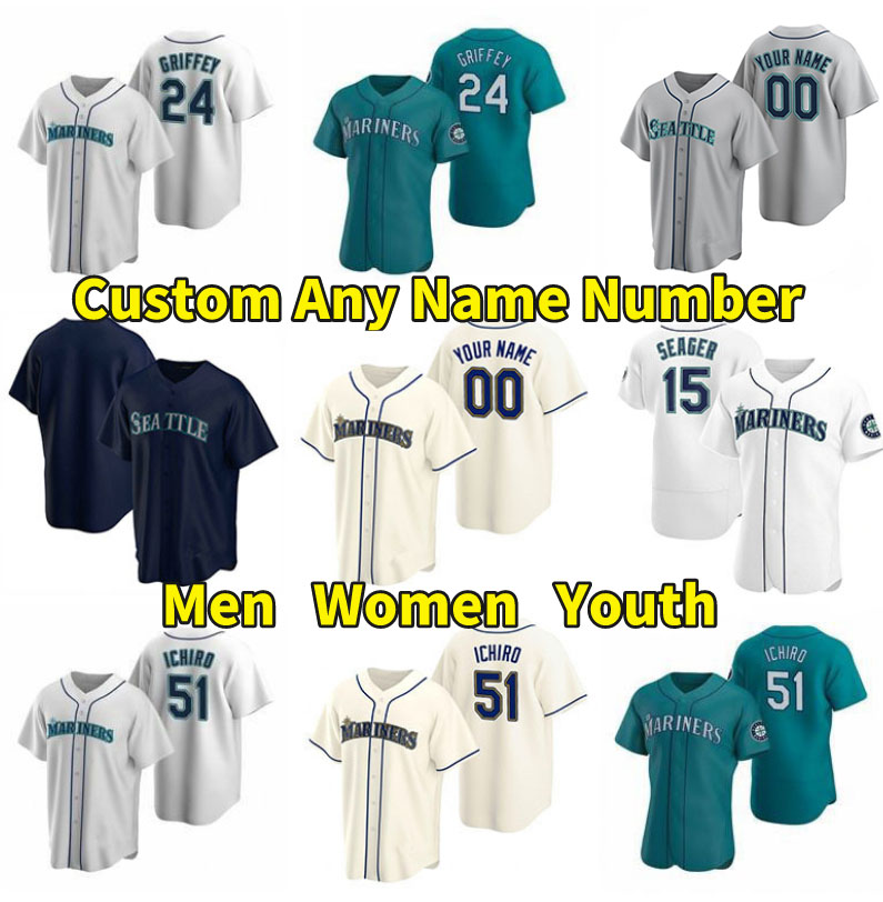 

Seattle 24 Ken Griffey Jr. Mariners Jerseys 17 Mitch Haniger 15 Kyle Seager 11 Edgar Martinez 51 Ichiro Suzuki 1 Kyle Lewis Jarred Kelenic C, Yourh color 2