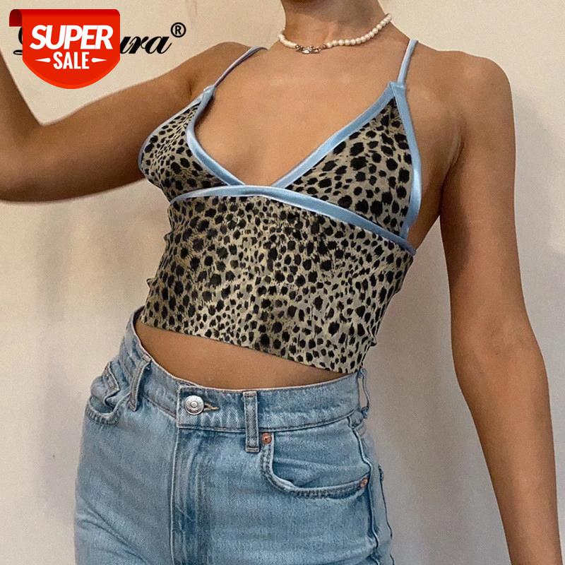 

Dulzura leopard patchwork women crop strap camis lace up bandage cross hollow out bodycon sexy streetwear party club 2021 summer #Xb8z, White