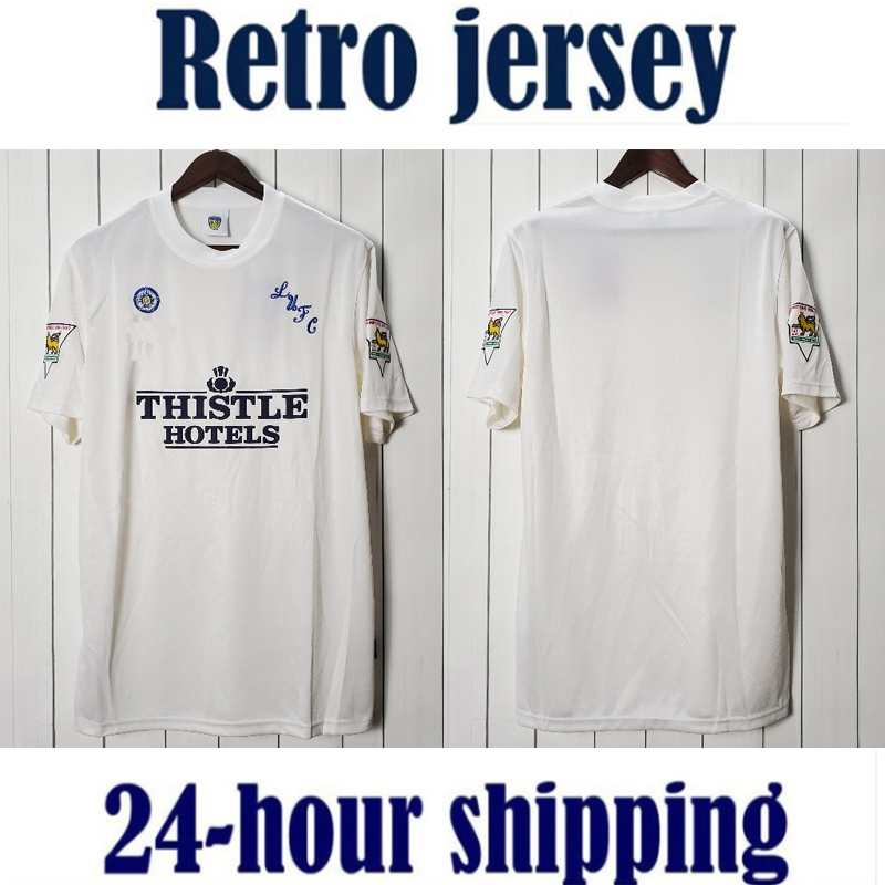 

9596 Leeds home Retro United 1995 1996 White camisetas de fÃºtbol soccer jersey vintage football shirt classic camiseta, Black;yellow