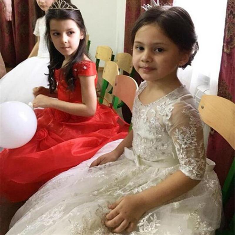 

Girl's Dresses Flower Girl Primera Comunion Wedding Party Little Bride Dress Kids Ball Gown Long Sleeve Girls Pageant, Custom colors