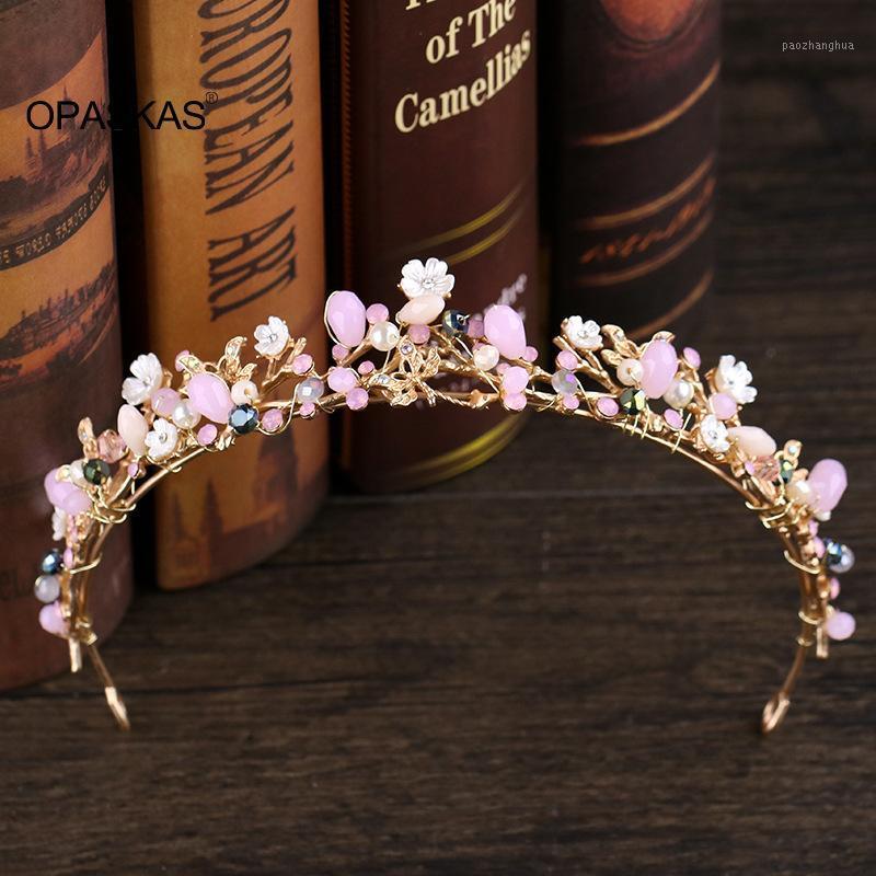 

Hair Clips & Barrettes Pink Beads Bridal Crowns Tiara Bride Headband Luxury Crystal Rhinestone Diadem Queen Crown Wedding Accessories ET, Golden;silver