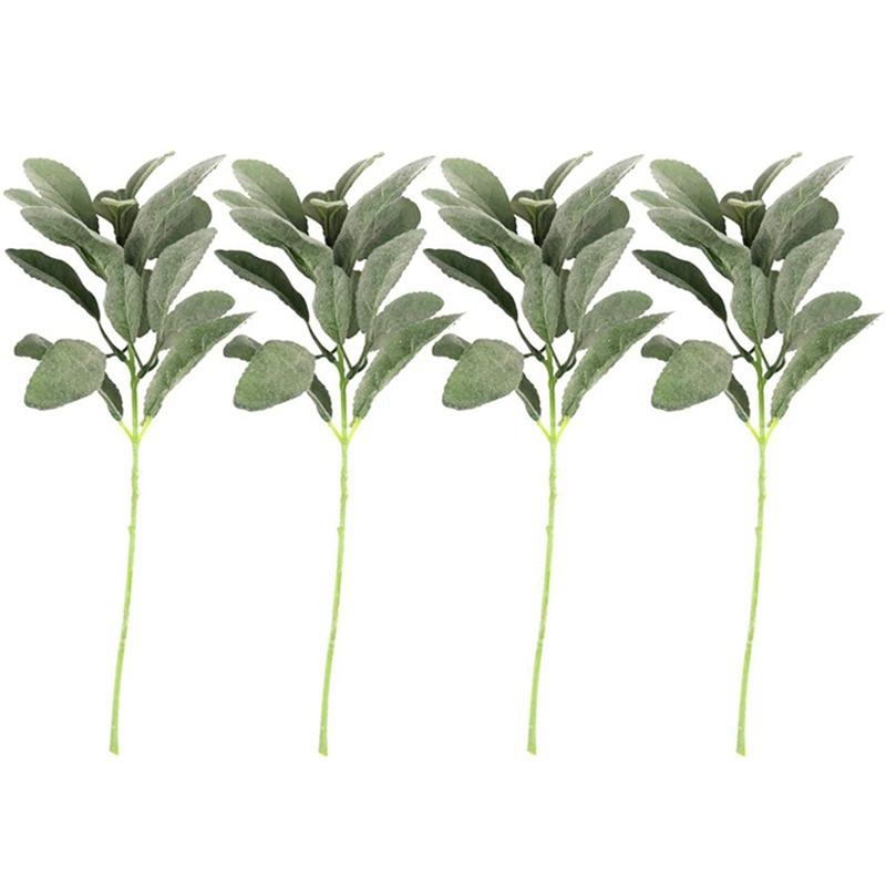 

Decorative Flowers & Wreaths 14Pcs Artificial Flocked Greenery Leaves Short Stems,Faux Lambs Ear Urn Filler Plants For Home Wedding, Green