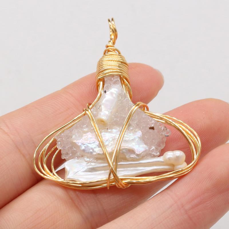 

Charms Natural Freshwater Cultured White Pearl Pendant Copper Wire Winding For DIY Jewelry Making Earrings Necklace Bracelet, Bronze;silver