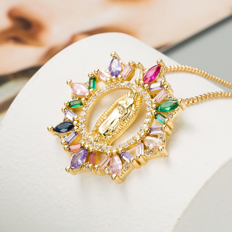 

Pendant Necklaces Colorful Zircon Necklace For Men/Women/Couples Geometric Hollow Out Virgin Mary Statue Accessory 2021 Jewelry Chains