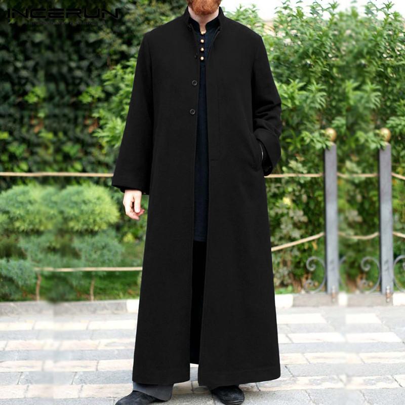 

Men' Wool & Blends INCERUN Winter Coats Men Solid Color Man Long Sleeve Stand Collar Trench Fashion Buttons Style Thick Overcoats -5XL, Black
