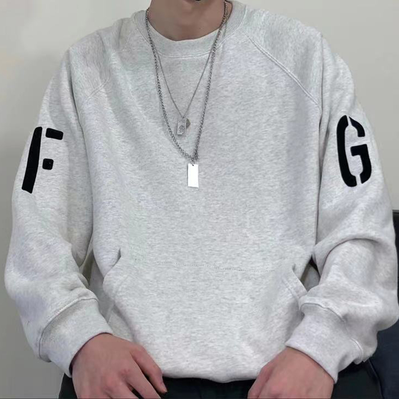 

7th Felted Sleeve Logo Crewnecks Seventh Sweatshirts Pullovers Casual Oversized Sweaters Men Women Hip Hop Streetwear MG210127, Heather grey+black