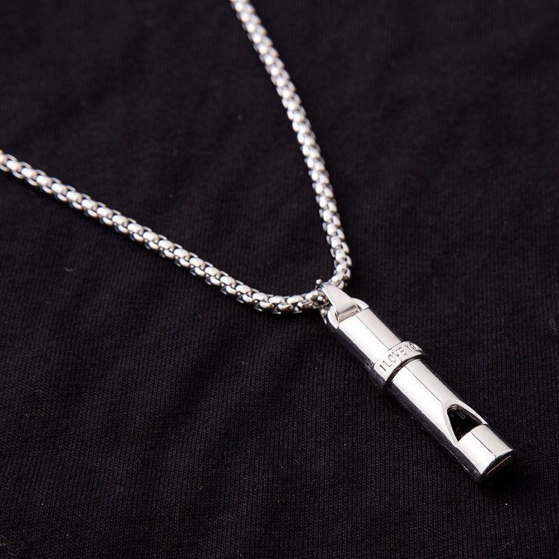 

Chains Whistle Pendant Necklace Hip-hop Personality Trendy Men's Simple Cool Flute Can Blow Creative Metal Chain