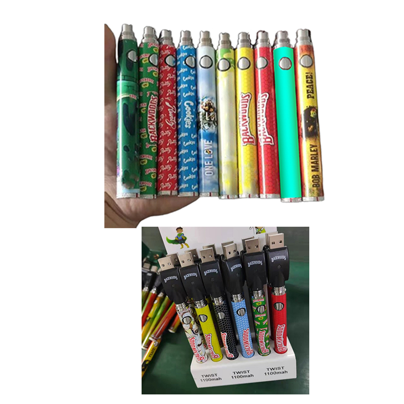 

Backwoods Runtz Cartoon Battery Kit Bottom 1100mAh Variable Voltage USB Charger Vape Pen 24 Pcs A Display Box For 510 Thick Oil Cartridges Carts