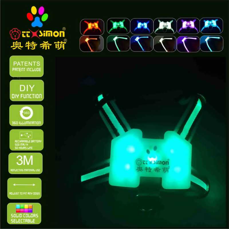 

CC Simon unique Led Dog harnesses usb rechargeable Puppy Lead Pets Vest xl dog collar for large 2021