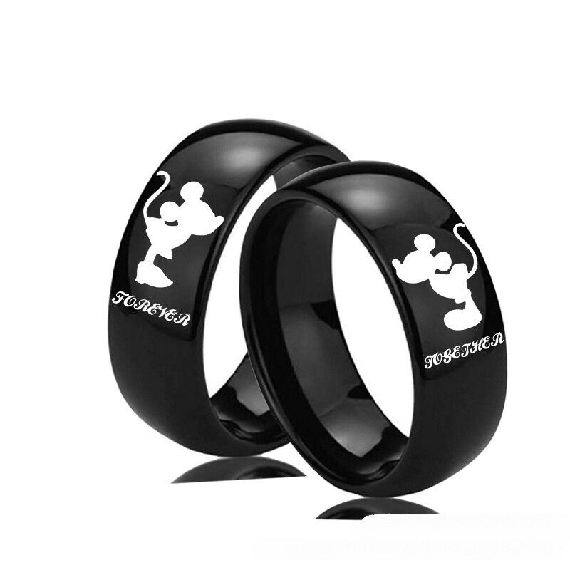 8mm Black Love Forever Mouse Couple Rings Stainless Steel Band Lover Gifts Size 6-13-image-727337777