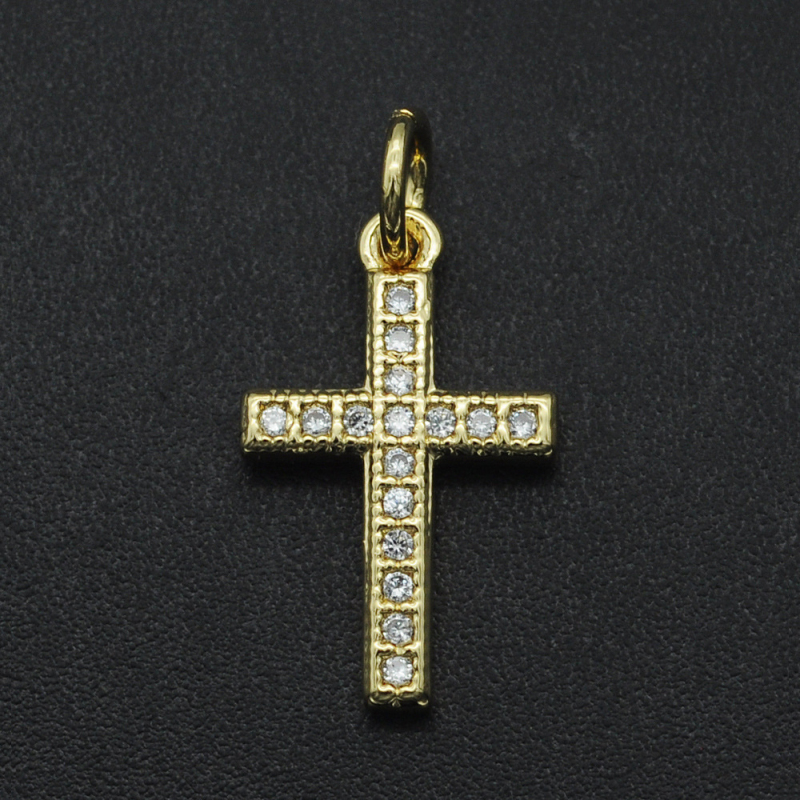 

Hip Hop Diamonds Cross Charm for Men Women Religion Christianity Luxury Necklace Jewelry Gold Plated Copper Zircons Pendant