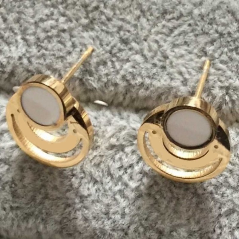 

Top Quality White Oil Women Designer Studs Titanium Steel Gold Plated Classic Size Lover Earrings Engagement Couple Jewelry Lady Party Gifts