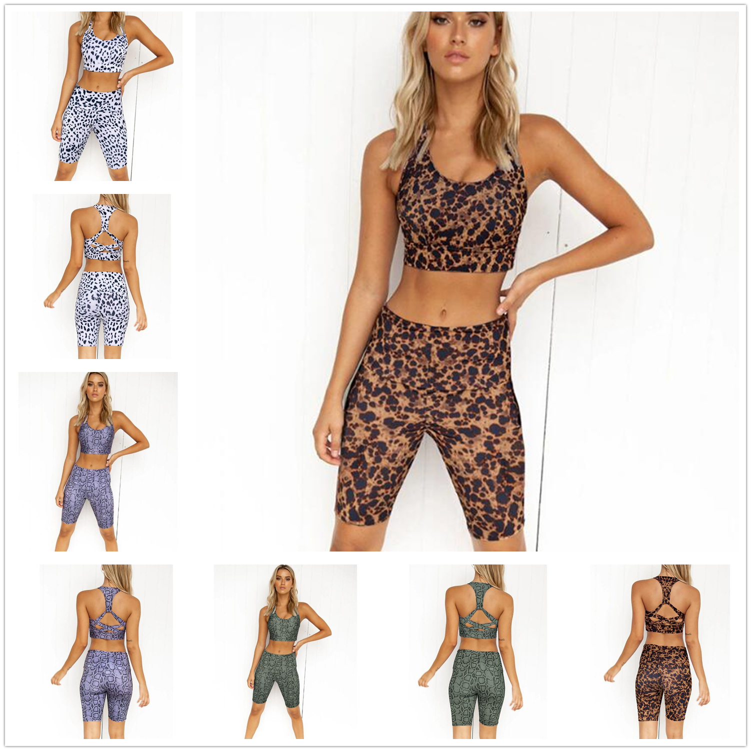

Outfit summer European and American cross border tight fitness set 2 piece women breast five-quarter pants yoga suit 261028, As pics