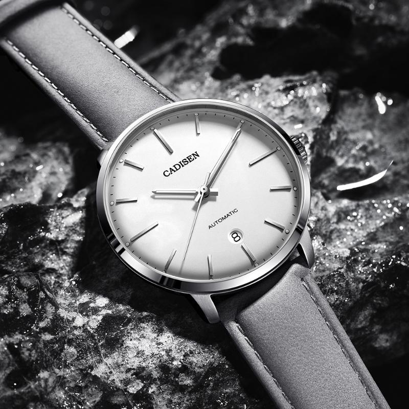 

Wristwatches CADISEN Miyota 8215 Movement Men Watch Automatic Mechanical Luxury Sapphire Glass 50m Waterproof Genuine Leather Wrist, White