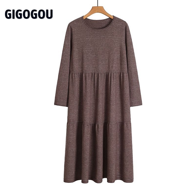 

GIGOGOU Oversized Women Sweater Dress Autumn Winter Casual Loose Jumper Top Knitted Pullover Straight Dresses Tunic Tops 211110, Khaqi