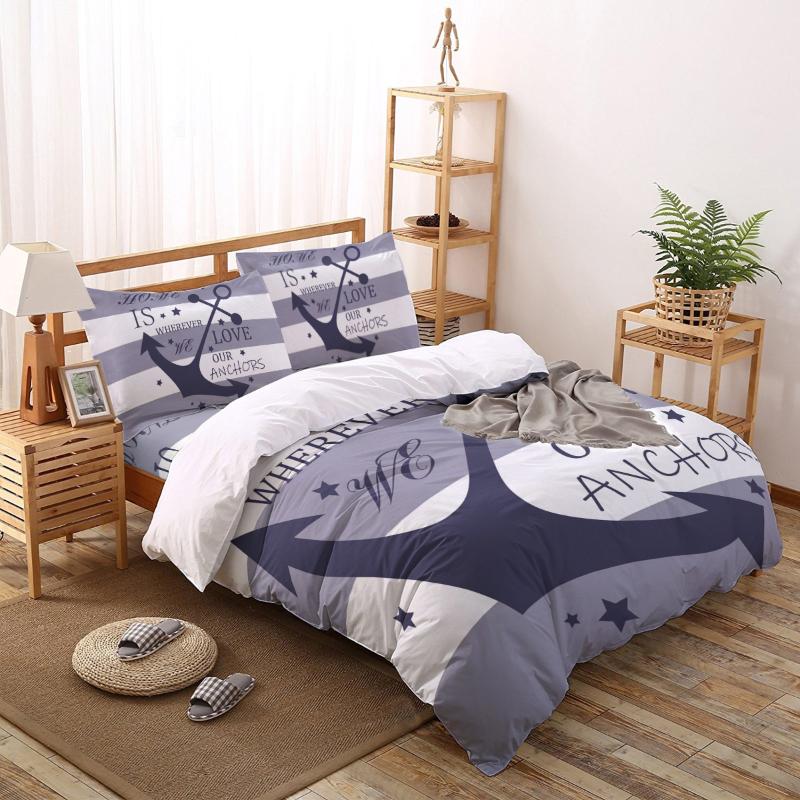 

Bedding Sets Anchor Stars Stripes Background Duvet Cover Pillow Case Bed Sheet Boy Kid Girl Set King Queen  Full Home Textile, As pic