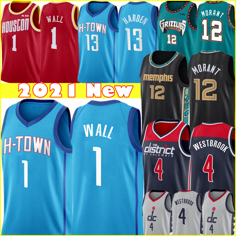 

1 John Jersey Wall Houston Rockets Harden Ja 12 Morant Memphis Grizzlies Washington Wizards Westbrook, Black;red
