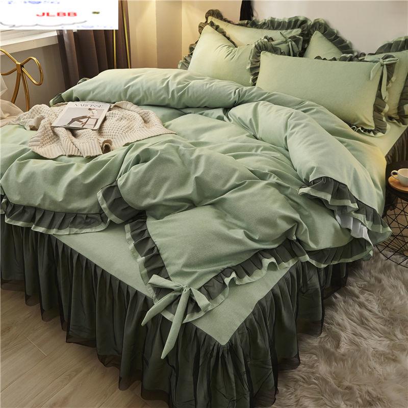 

Green lace Bedding Set  Full Queen King Bedspread princess Duvet Cover set Pillowcase girls lace bed skirt luxury bedclothes, Style8
